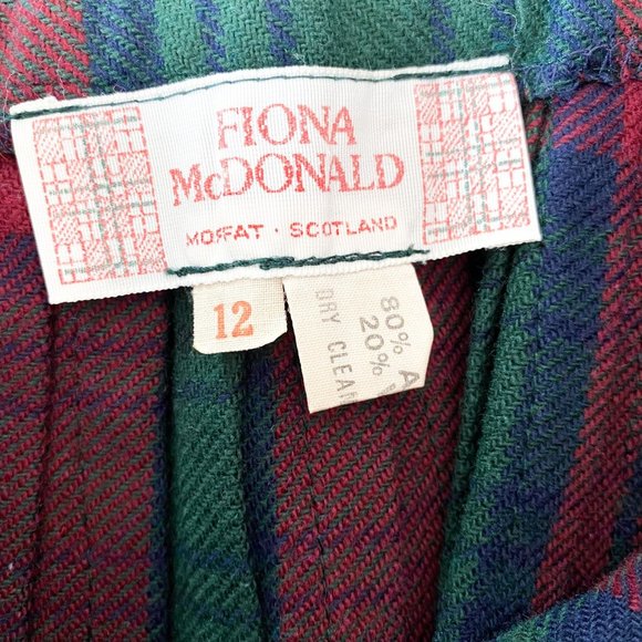 Fiona McDonald Plaid Red Green Pleated Scottish Wool Tartan Kilt Skirt 12 - Picture 3 of 3
